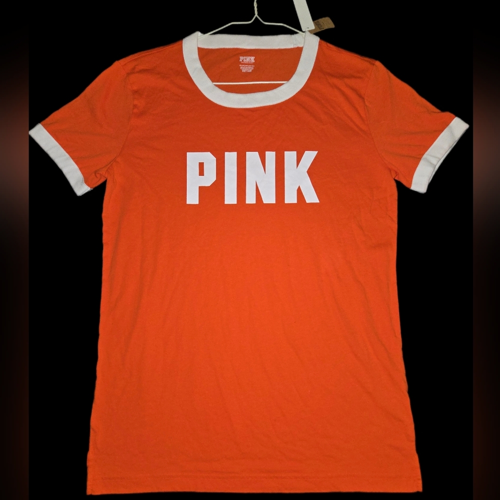 Victoria's Secret PINK Vibrant Orange Campus Top with White Accents